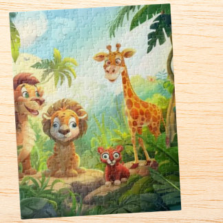 Safari Cute Jungle Animal kid's name personalised Jigsaw Puzzle