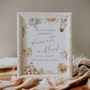 SAFARI Decorate a Block Baby Shower Game Sign