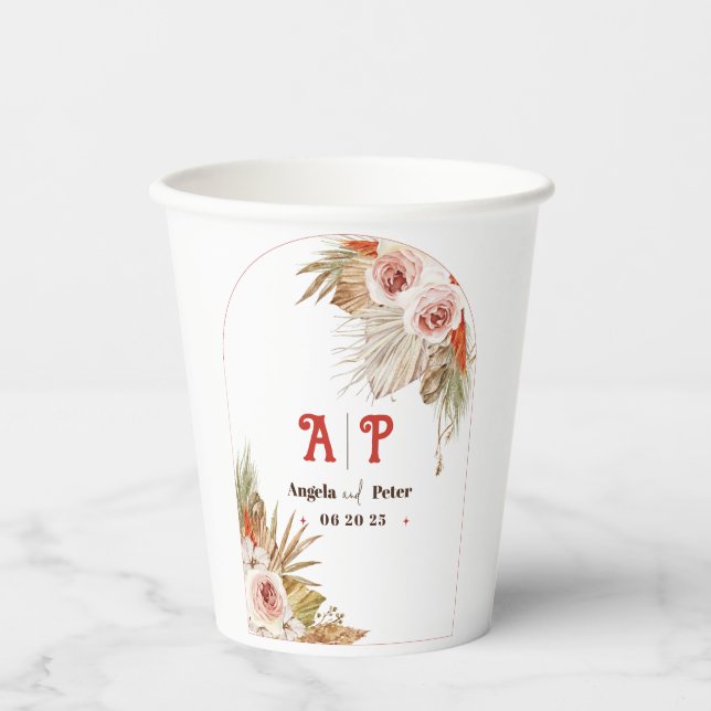 Safari Desert Boho Flowers Wedding Invitation Paper Cups (Front)