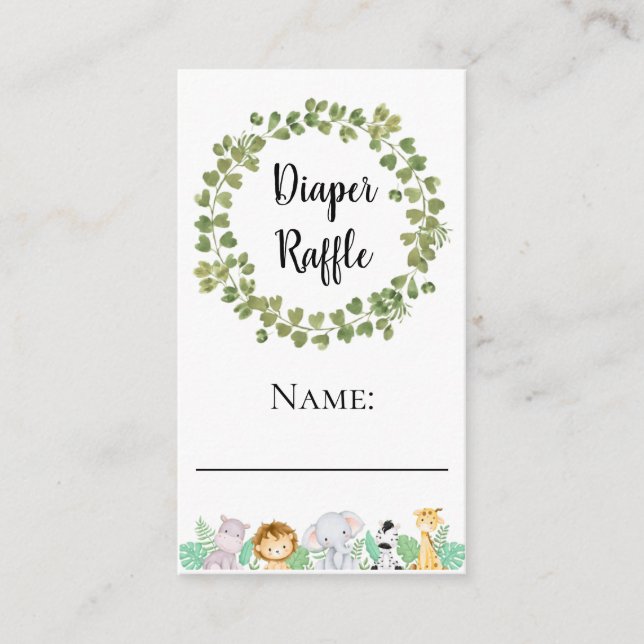 Safari Diaper Raffle Name Ticket Enclosure Card (Front)