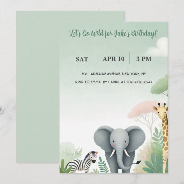 Safari Dreams: A Birthday in the Wild! Invitation (Front/Back)