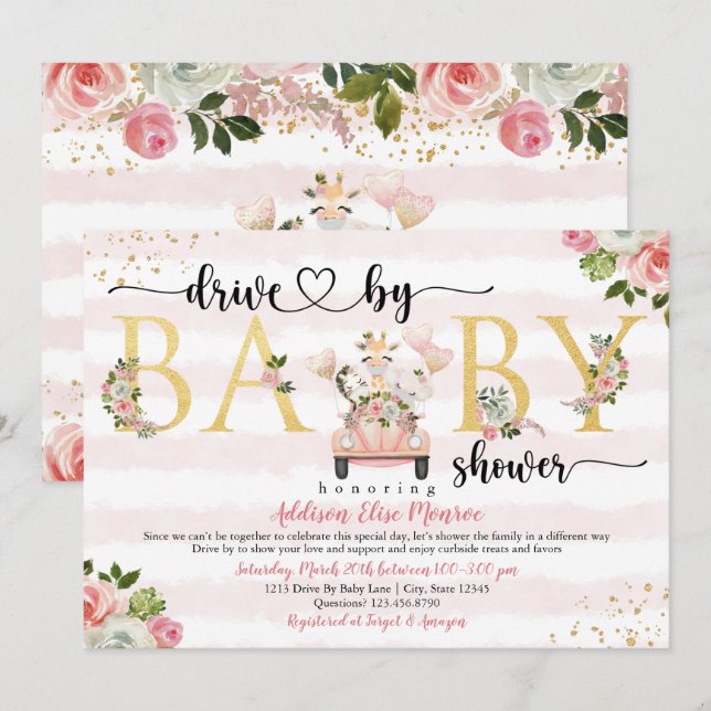 Safari Drive By Baby Girl Shower Invitation (Front/Back)