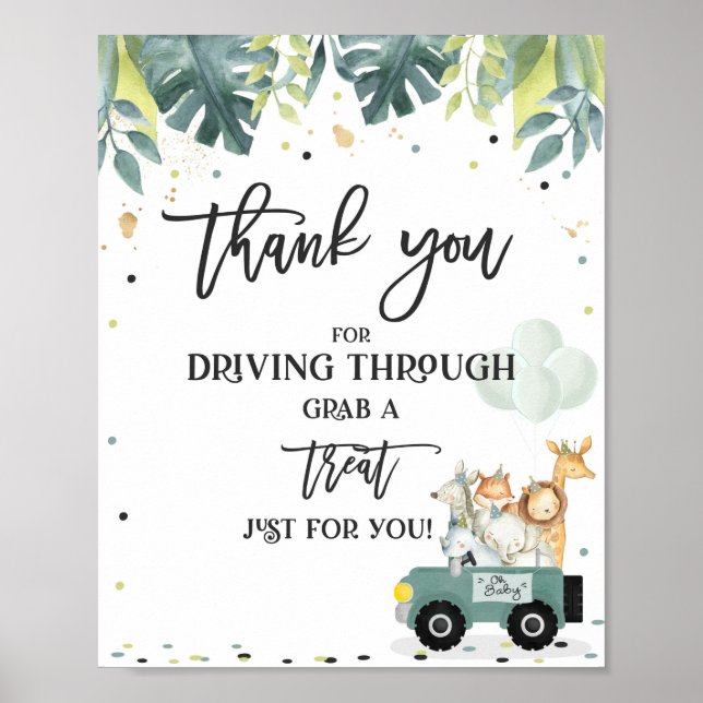 Safari Drive By Baby Shower Treat Favor Sign (Front)