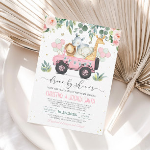 Safari Drive Through Girl Baby Shower Invitation