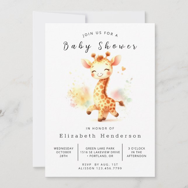 Safari Editable Giraffe Baby Shower Invitation (Front)