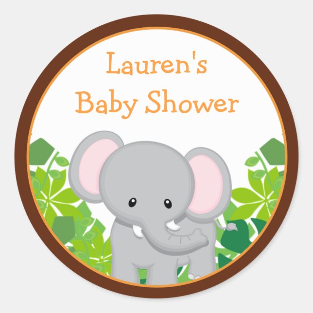 Safari Elephant Baby Shower Favour Stickers (Front)