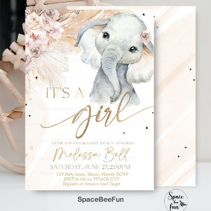 Safari Elephant Baby Shower Invitation Boho Safari