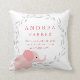 Safari Elephant Birth Announcement Stats Pillow