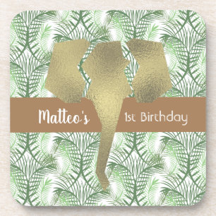 Safari Elephant Faux Gold Greenery Coaster