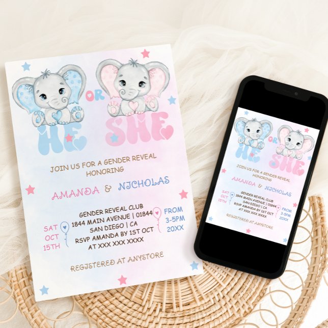 Safari Elephant Gender Reveal  Invitation (Creator Uploaded)