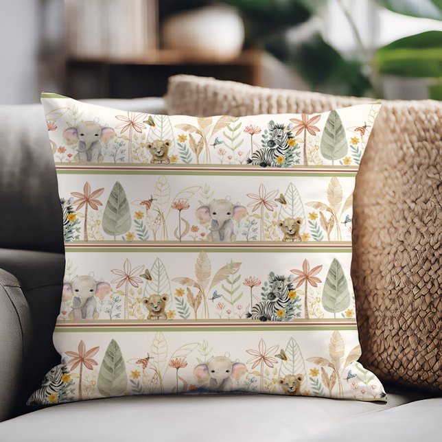 Safari Elephant Lion Zebra Jungle Foliage Baby Boy Cushion (Creator Uploaded)