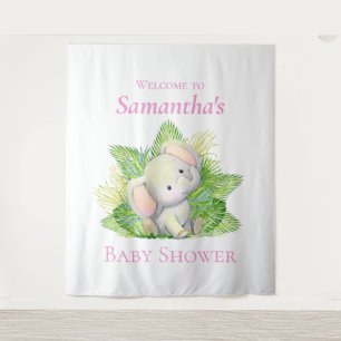 Safari Elephant Pink Baby Shower Backdrop Tapestry