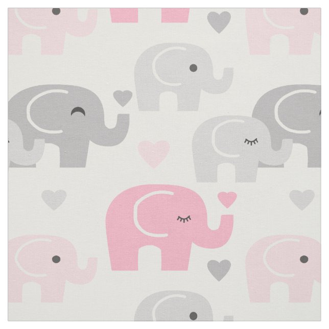 Safari Elephant Pink Grey Fabric (Swatch)