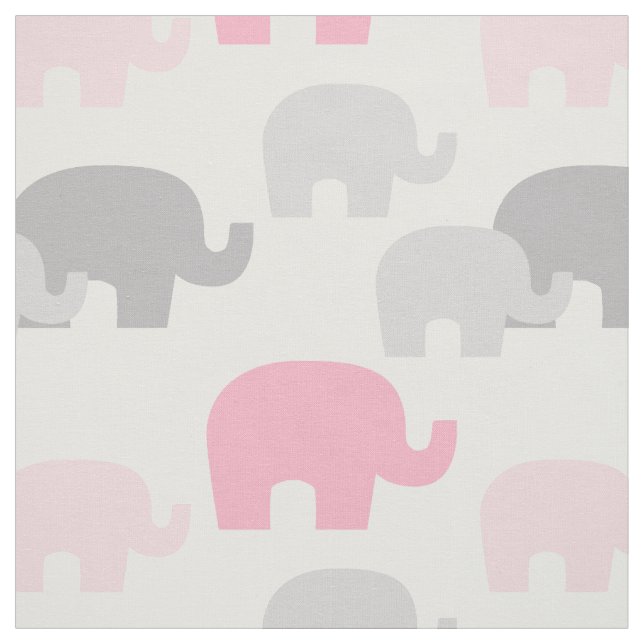 Safari Elephant Pink Silhouette Baby Girl Fabric (Swatch)