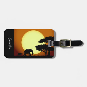 Safari elephants at sunset luggage tag