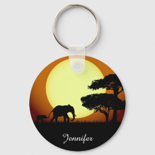 Safari elephants at sunset name key ring