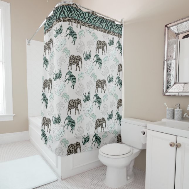 Safari Elephants Little Boy Bathroom Leopard Zebra Shower Curtain (In Situ)