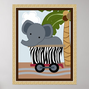 Safari Express Train Animals Nursery Art Poster