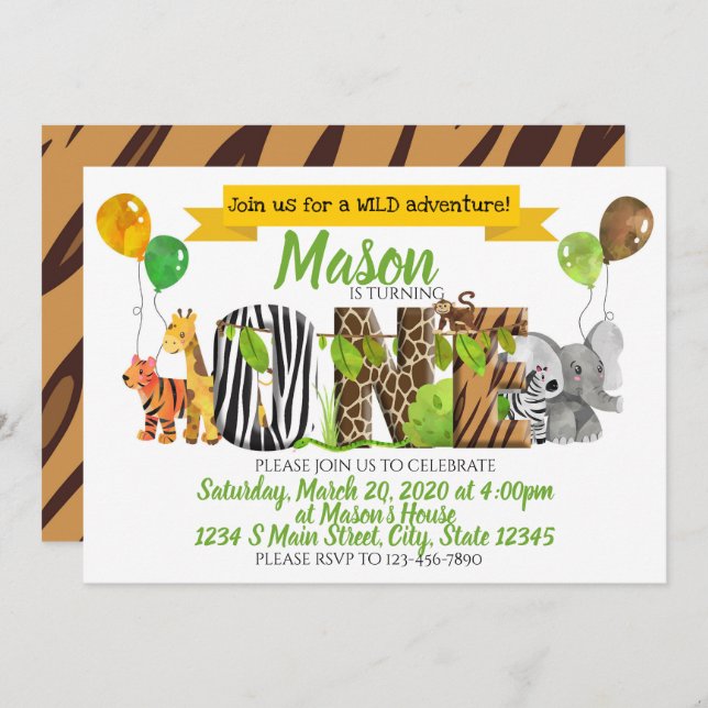 Safari first birthday invitation (Front/Back)