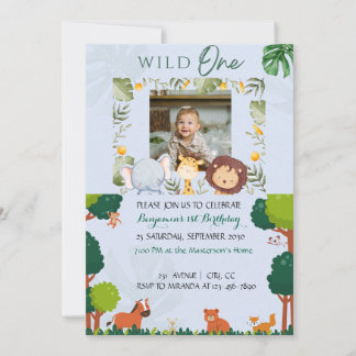 Safari First Birthday Invitations Wild One Party