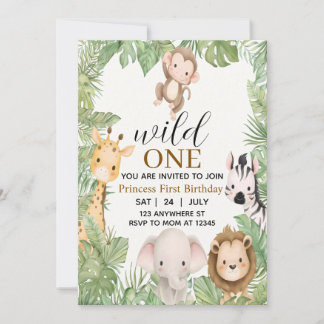 Safari First Birthday , Wild One Birthday. Invitation
