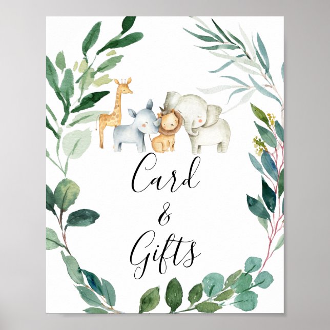 Safari Foliage Wreath Baby Shower Sign (Front)