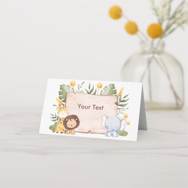 Safari Food Tent Label Cute Animals Place Card (Front)