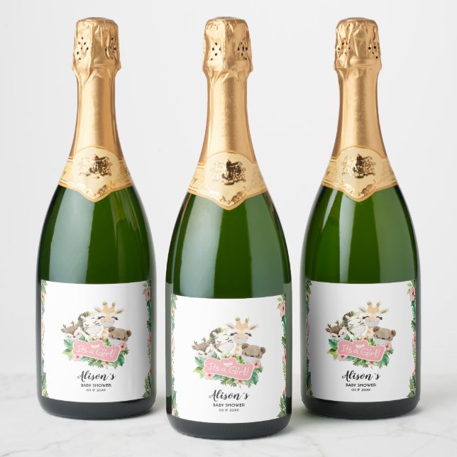 Safari Friends | Baby Shower Gold Sparkling Wine L Label (Bottles)
