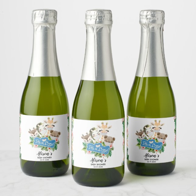 Safari Friends | Baby Shower Mini Sparkling Wine L Sparkling Wine Label (Bottles)