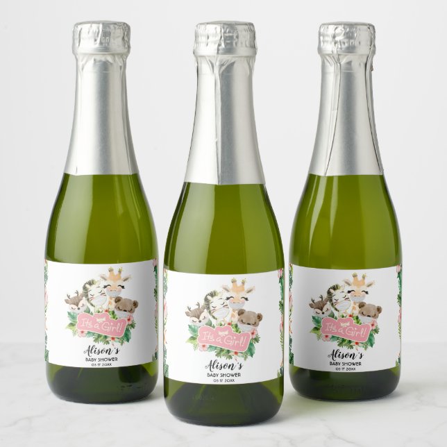 Safari Friends | Baby Shower Mini Sparkling Wine L Sparkling Wine Label (Bottles)