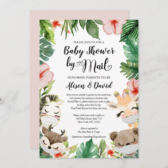 Safari Friends Gender Neutral Baby Shower By Mail Invitation (Front/Back)