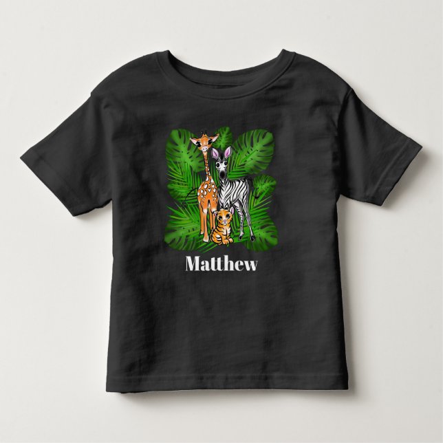 Safari friends- Giraffe, Zebra, Tiger, jungle Todd Toddler T-Shirt (Front)