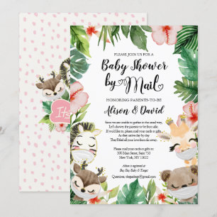 Safari Friends GIRL Baby Shower By Mail Invitation