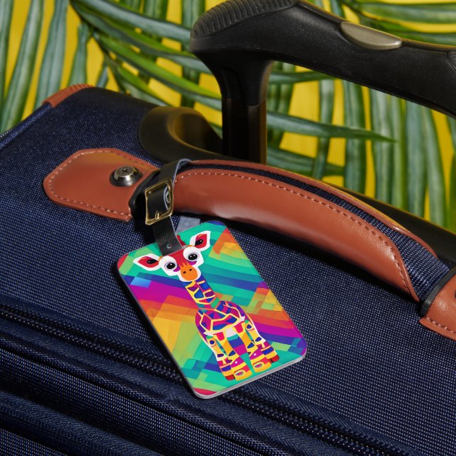 Safari Geometrical Colourful Baby Giraffe Luggage Tag (Front Insitu 1)