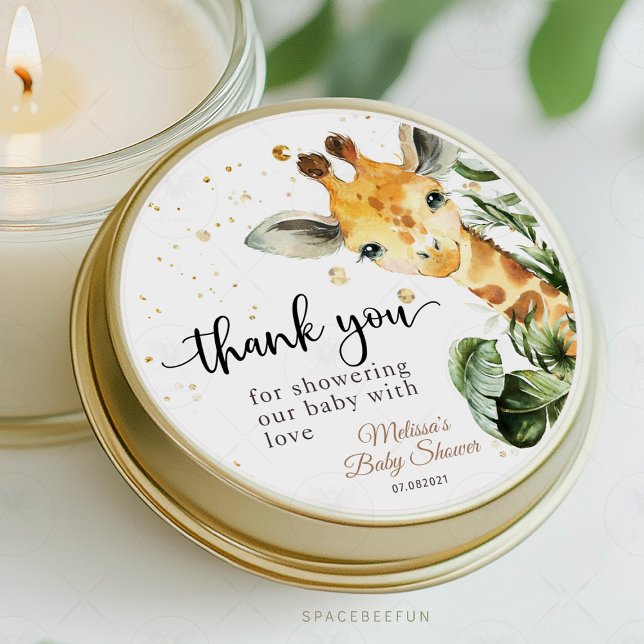 Safari Giraffe Baby Shower  Classic Round Sticker (Safari Baby Shower, Giraffe Round Sticker, Jungle Theme, Baby Shower Decor, Wild Adventure, Animal S)