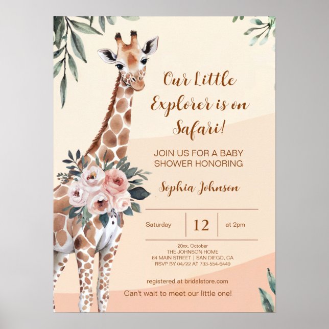 Safari Giraffe Baby Shower Welcome Sign Foam Board (Front)