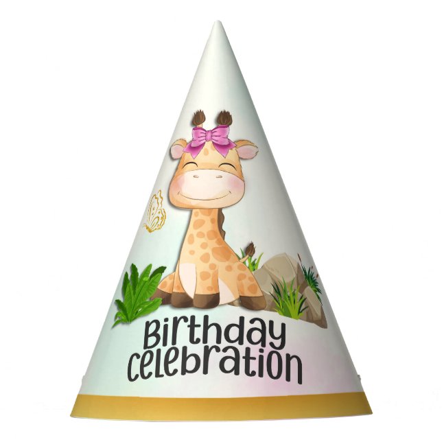 Safari Giraffe Birthday Party Hat (Front)