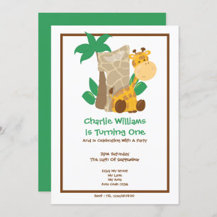 Safari Giraffe First Birthday Party Invitation