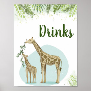 Safari Giraffe Leaves Baby Shower Drinks Sign