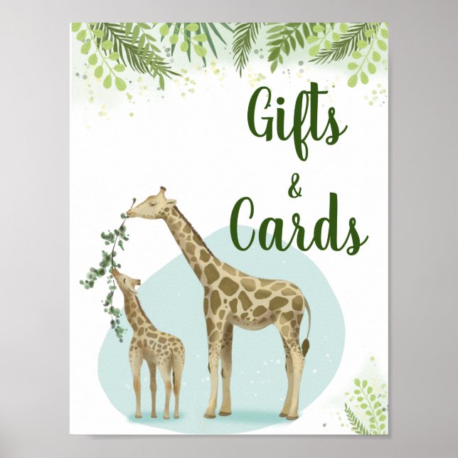 Safari Giraffe Leaves Baby Shower Gifts and Cards  Poster (Front)