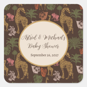 Safari Giraffe & Palm Leaves Baby Shower Favour Square Sticker