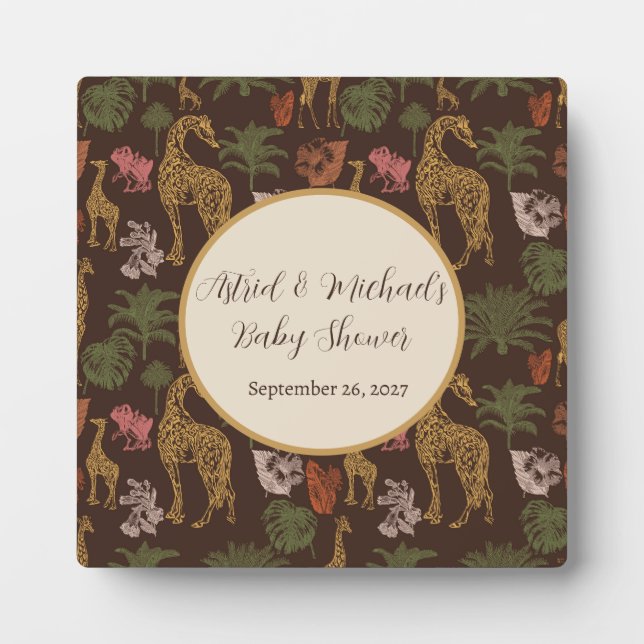 Safari Giraffe & Palm Leaves Baby Shower  Plaque (Front)
