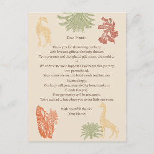 Safari Giraffe & Palm Leaves Baby Shower  Postcard