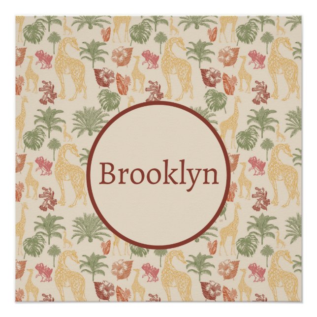 Safari Giraffe & Palm Leaves Nursery Poster (Front)