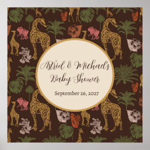 Safari Giraffe & Palm Leaves Vintage Baby Shower Poster