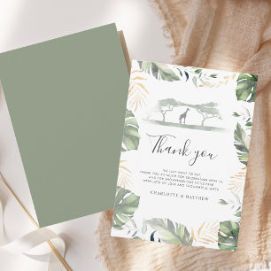 Safari Giraffe Palms Leaves Baby Shower Thank You Card