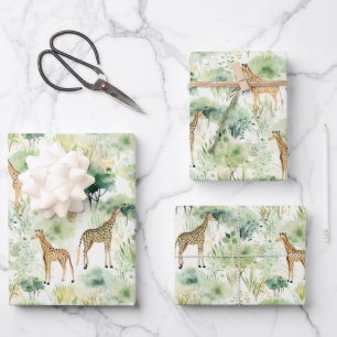 Safari Giraffe Pattern Africa Wildlife Themed Wrapping Paper Sheet