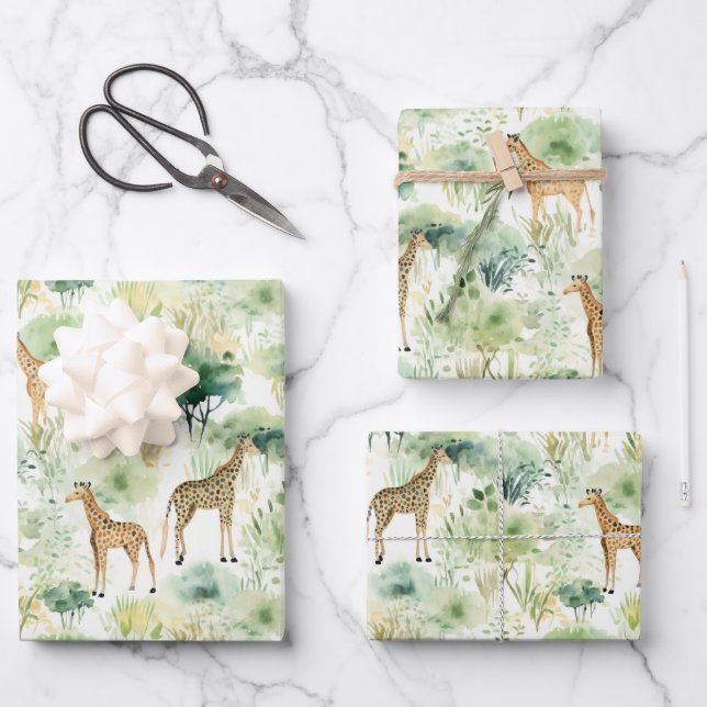 Safari Giraffe Pattern Africa Wildlife Themed Wrapping Paper Sheet (Front)