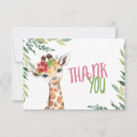 Safari Giraffe Pink Thank You Note Card