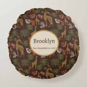Safari Giraffe & Tropical Leaves Nursery  Round Cushion